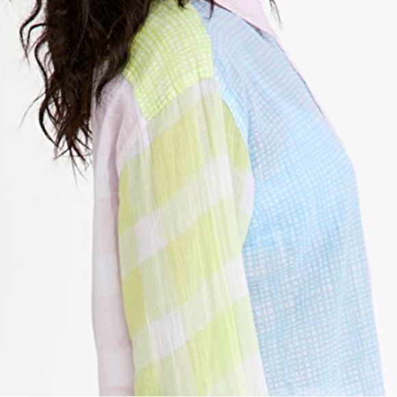 New Solid & Striped x Free People Oxford Med Pink Blue Plaid Coverup Buttondown - Picture 9 of 16